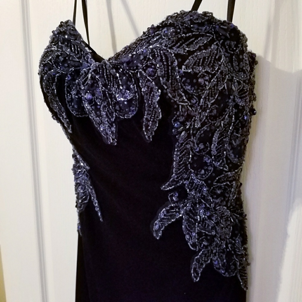 NWT Mac Duggal Velvet Navy Sequined Bustier Dress - Picture 6 of 8